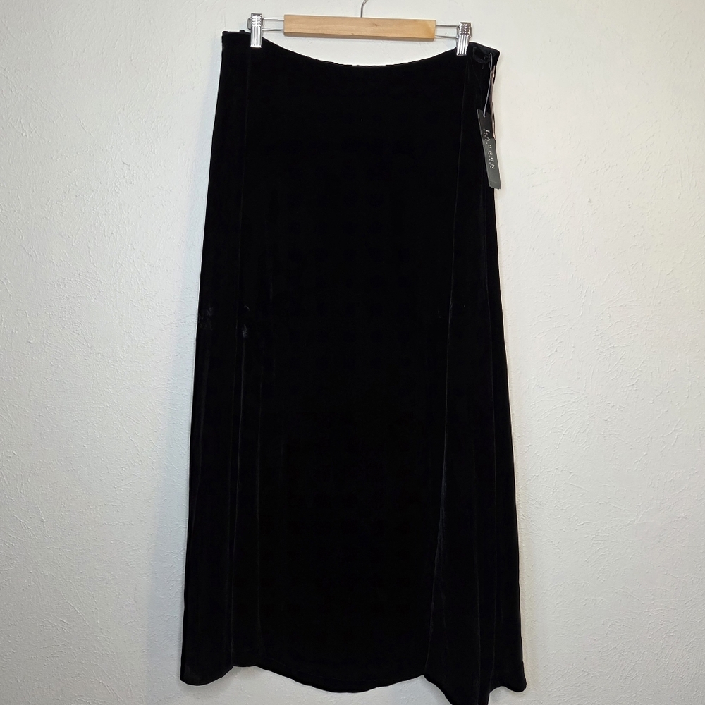 Lauren Ralph Lauren Black Velvet Midi Maxi Skirt Size 16 NWT A-Line Lined 36”
